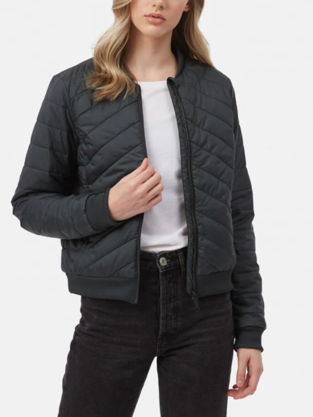 tentree Meteorite Black Cloud Shell Quilted Water Repellent Bomber Jacket L